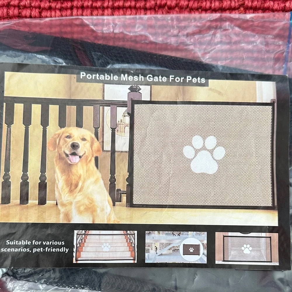 Portable Mesh Gate for Pets - Brown
